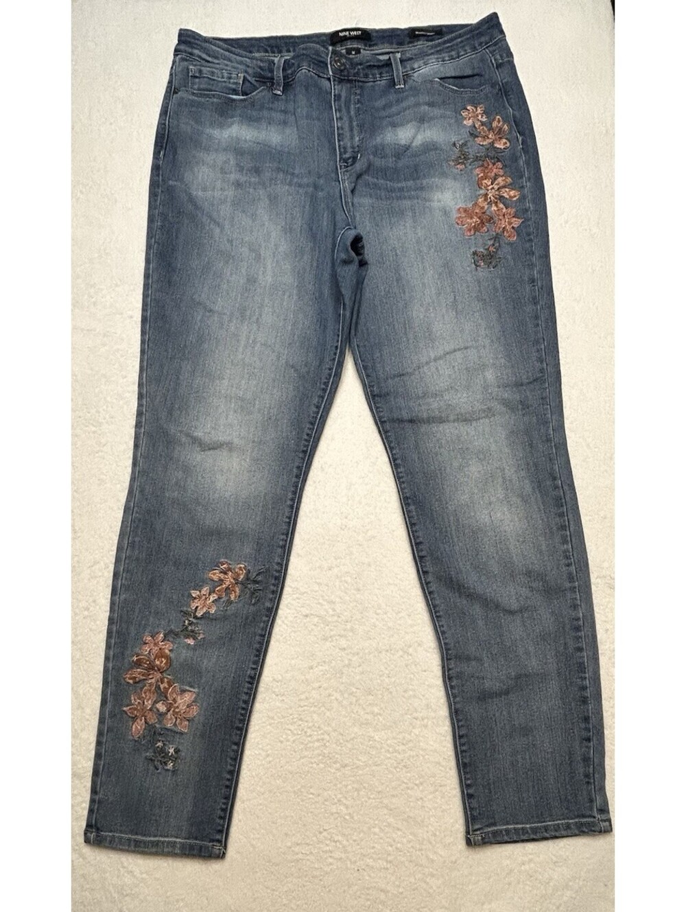 Nine West Women's Size 14 Gramercy Skinny Floral Embroidered Denim Jeans